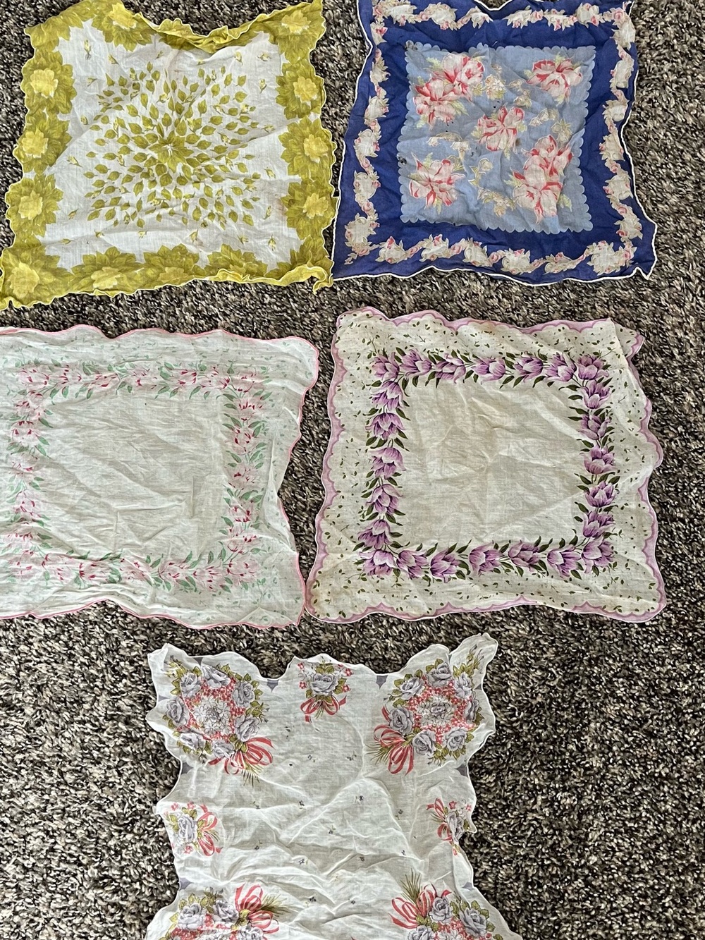 Vintage Floral Handkerchiefs - dainty feminine collectible likely 1940s 1950s